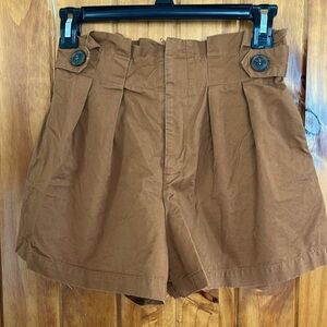 Forever 21 Brown Paper Bag Waist shorts XS Cotton Elastic Waist Pleated